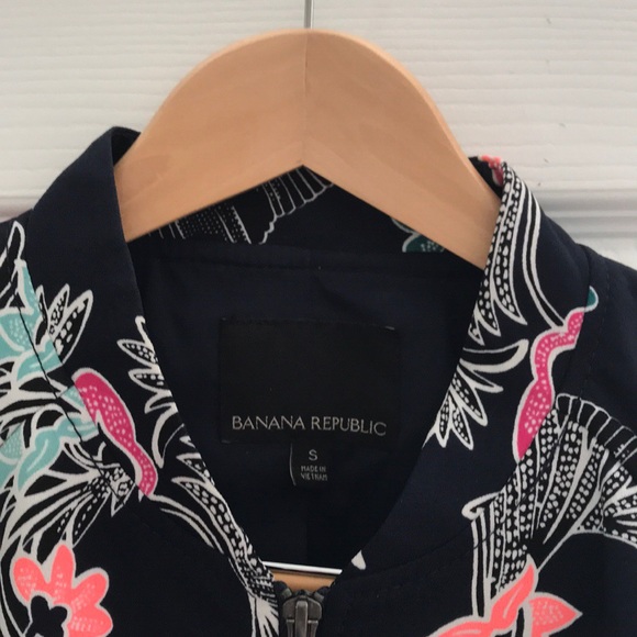 Banana Republic Bird Bomber Jacket S preppy navy - Picture 3 of 4